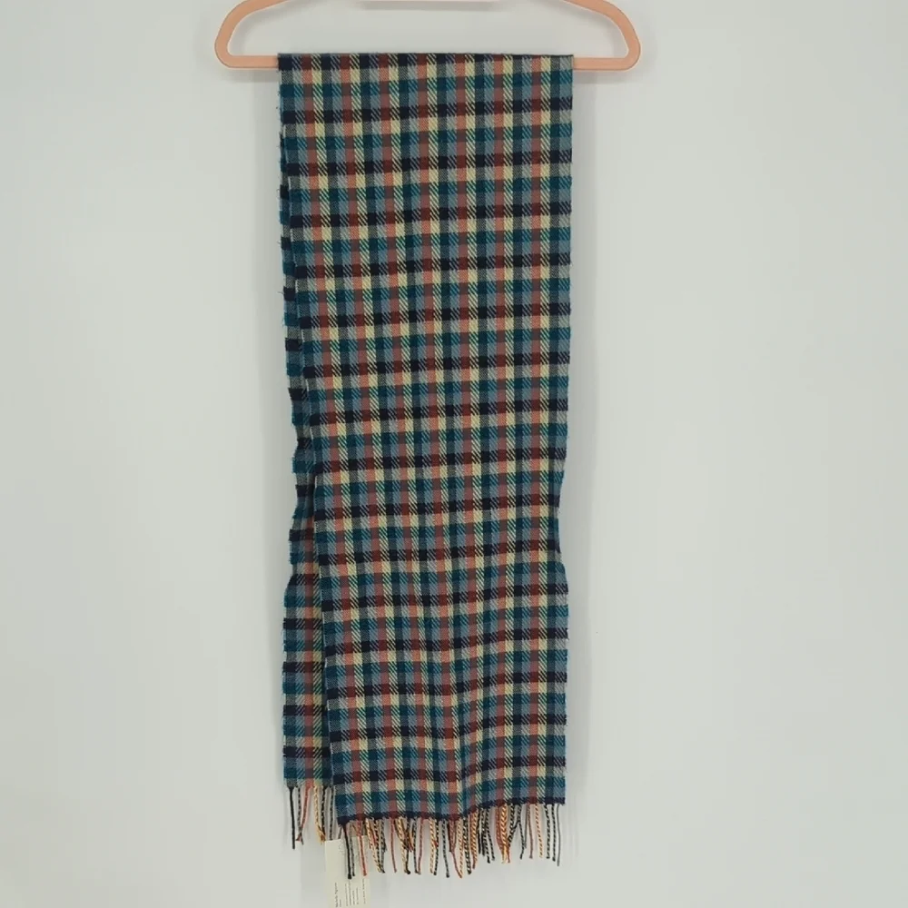 00879 Softer Than Cashmere Plaid Rectangle Scarf Blue Pink preppy fringe fall